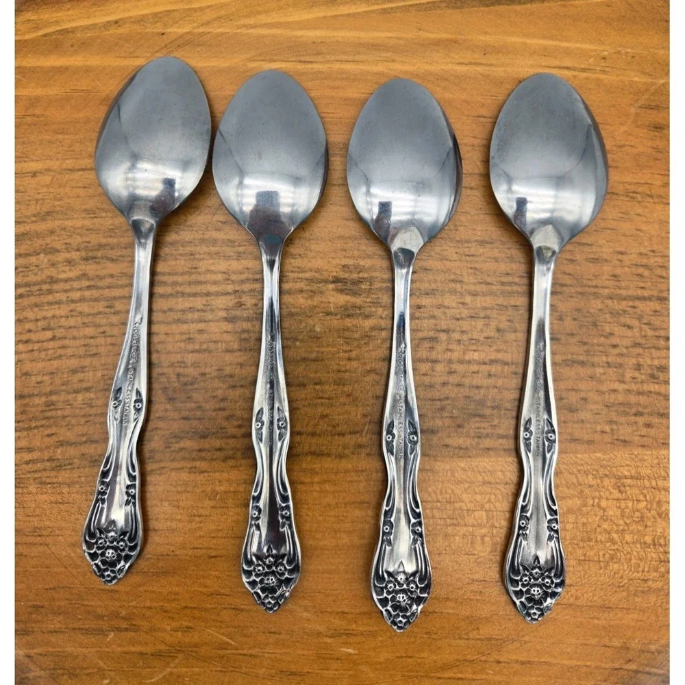 Vintage Rogers‎ Dream Rose Lot of 4 Teaspoons Stainless Steel Flatware Taiwan 6